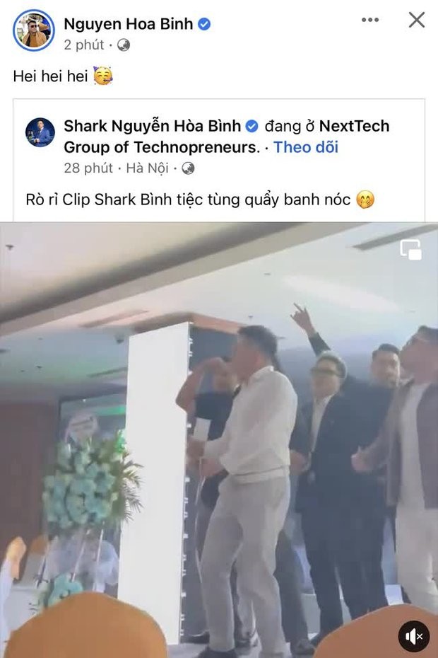 Shark Bình vô tư chia sẻ lại clip trên trang cá nhân của mình